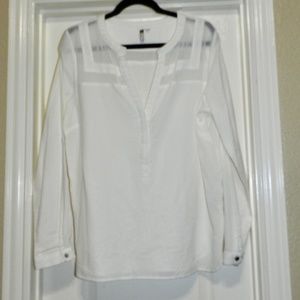 Kut from the Kloth V-Neck Blouse Off White Sz XL Sheer Inset